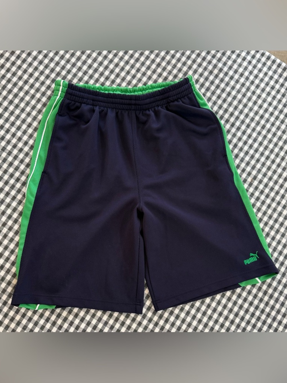 VINTAGE Puma Mesh Shorts Men’s L. Navy/Green Retro 2000’s Athletic Gym Track